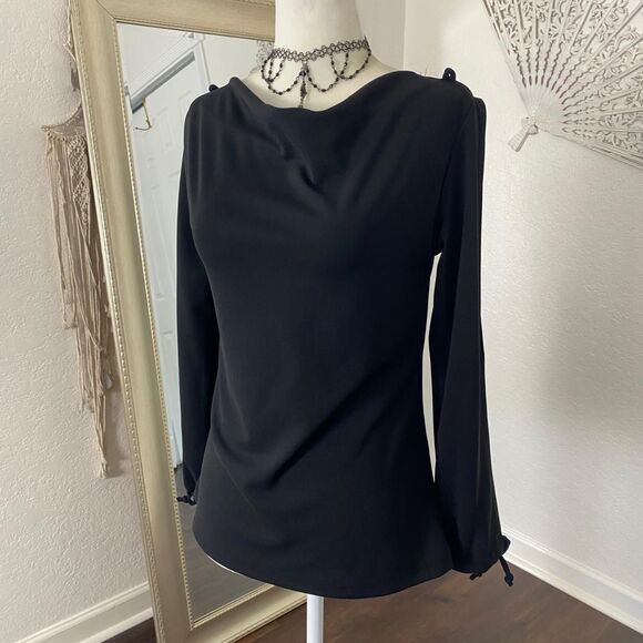 Whimsygoth Black Open Arm Cutout Vintage Cowl Neck Blouse Top Paper Tag Size S - Picture 3 of 9